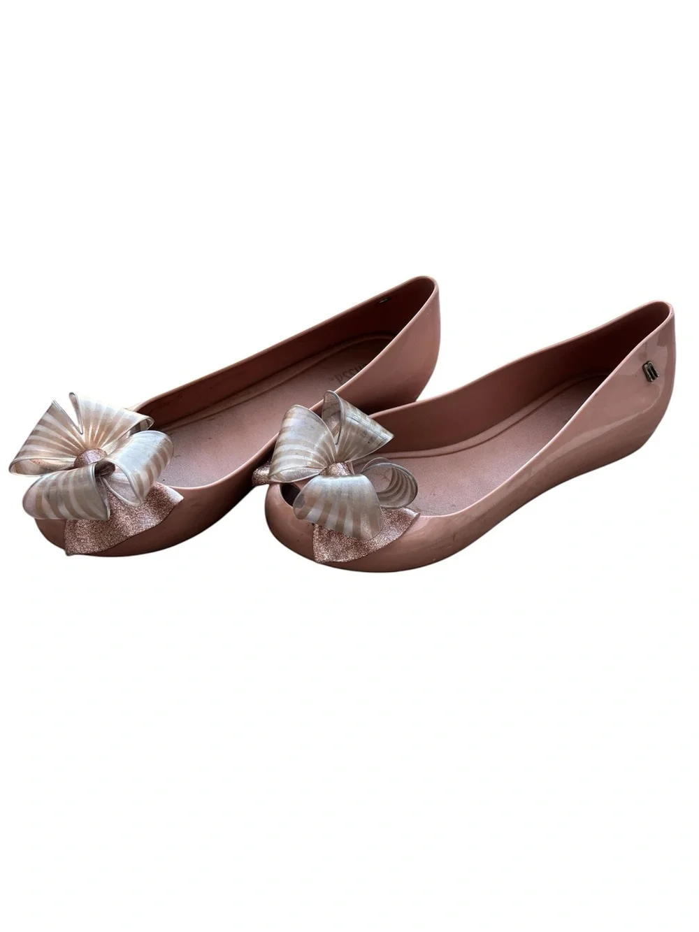 Melissa Pink Jelly Flats with Iridescent Ribbon Bow